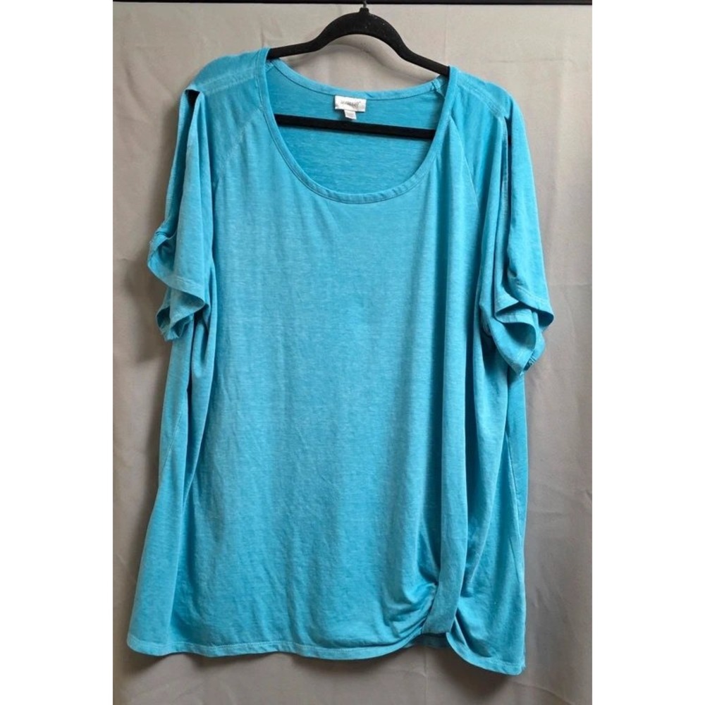 Avenue Womens Turquoise Blue Cold Shoulder Side Knot Top 22/24 Plus Size